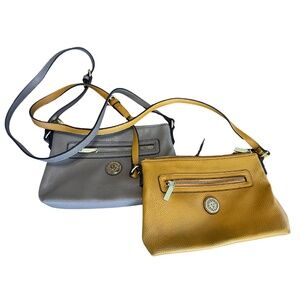 Anne Klein Purse Lot: Gray/Tan and Yellow with Polka Dot Interior Gold Lion Logo